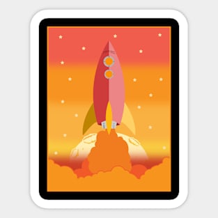 Vintage Retro Yellow Orange Rocket Take Off Art Deco Sticker